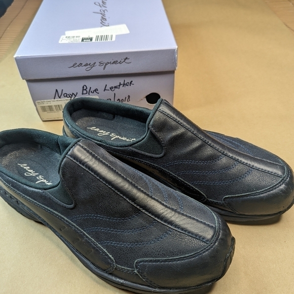 Easy Spirit Travel Time women's sz 11N navy lleather mule clogs shoes. With the - Picture 1 of 12